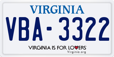 VA license plate VBA3322