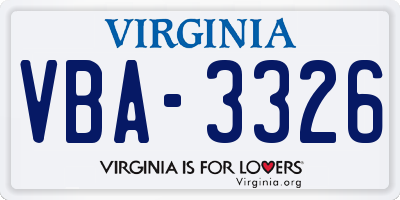 VA license plate VBA3326
