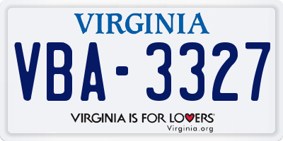 VA license plate VBA3327