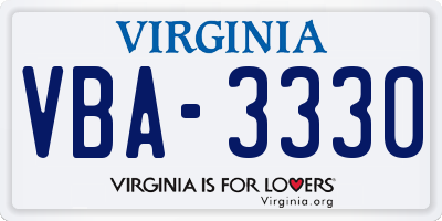 VA license plate VBA3330