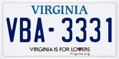 VA license plate VBA3331