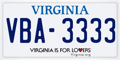 VA license plate VBA3333