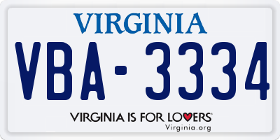 VA license plate VBA3334