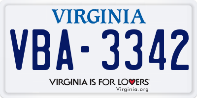 VA license plate VBA3342