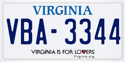 VA license plate VBA3344