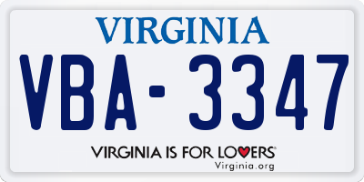 VA license plate VBA3347
