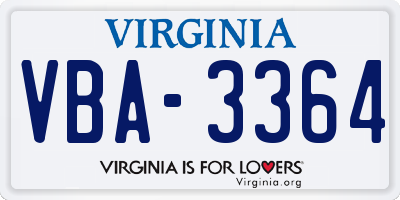 VA license plate VBA3364