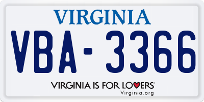 VA license plate VBA3366