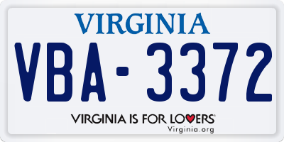 VA license plate VBA3372