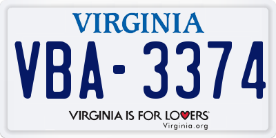 VA license plate VBA3374