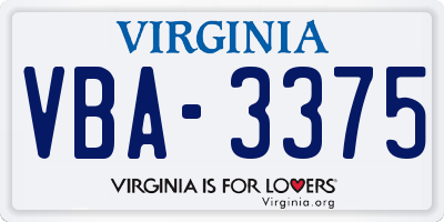 VA license plate VBA3375