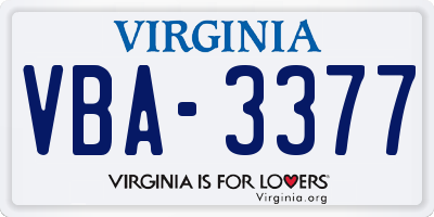 VA license plate VBA3377