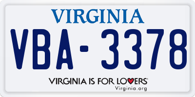 VA license plate VBA3378
