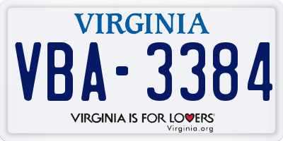 VA license plate VBA3384