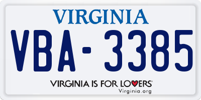 VA license plate VBA3385