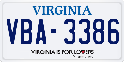 VA license plate VBA3386