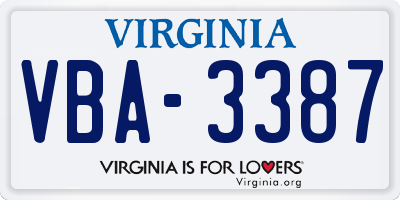 VA license plate VBA3387