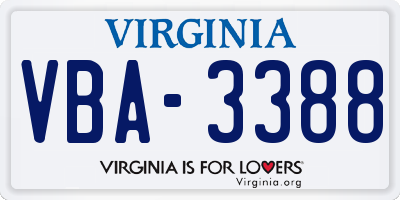 VA license plate VBA3388