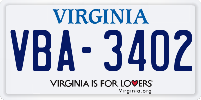 VA license plate VBA3402