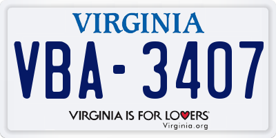 VA license plate VBA3407