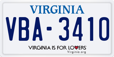 VA license plate VBA3410