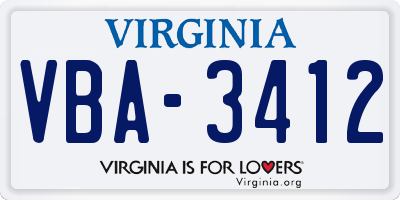 VA license plate VBA3412