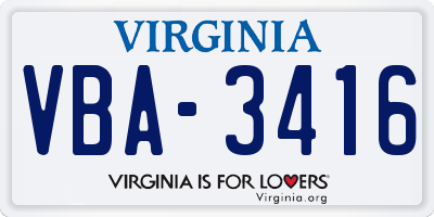 VA license plate VBA3416