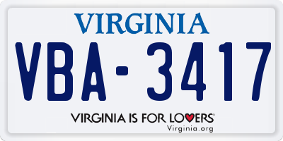 VA license plate VBA3417