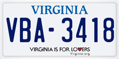 VA license plate VBA3418