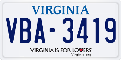VA license plate VBA3419
