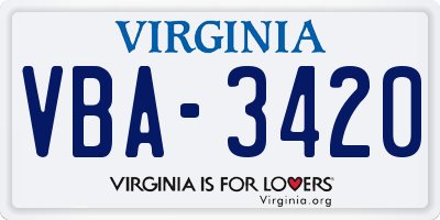 VA license plate VBA3420