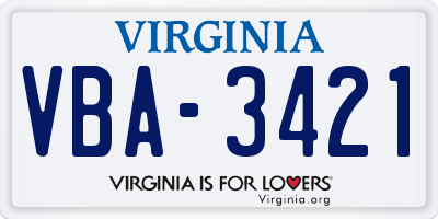 VA license plate VBA3421