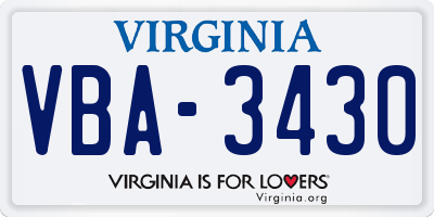 VA license plate VBA3430