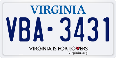 VA license plate VBA3431