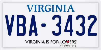 VA license plate VBA3432