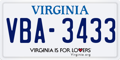 VA license plate VBA3433