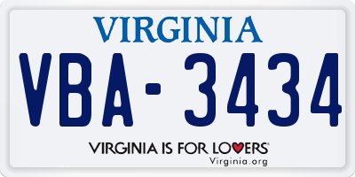 VA license plate VBA3434