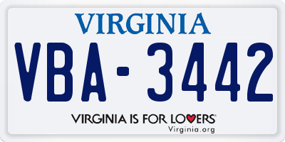 VA license plate VBA3442