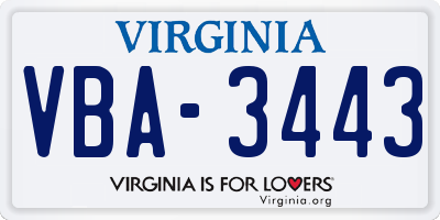 VA license plate VBA3443