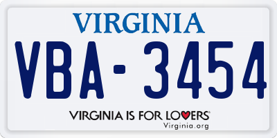 VA license plate VBA3454