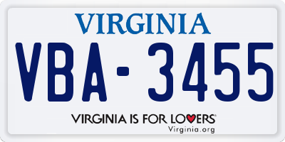 VA license plate VBA3455
