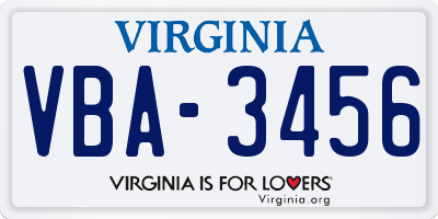 VA license plate VBA3456