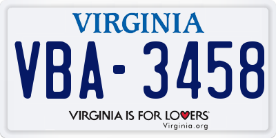VA license plate VBA3458