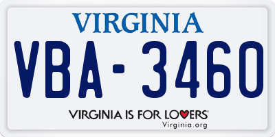 VA license plate VBA3460