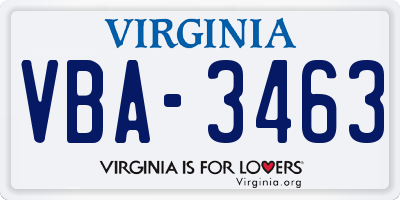 VA license plate VBA3463