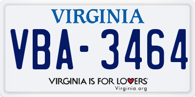 VA license plate VBA3464