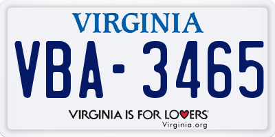 VA license plate VBA3465