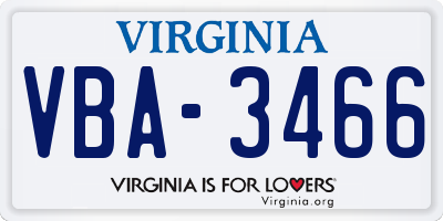 VA license plate VBA3466