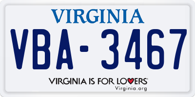 VA license plate VBA3467