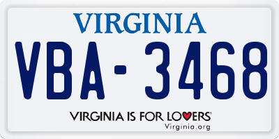 VA license plate VBA3468
